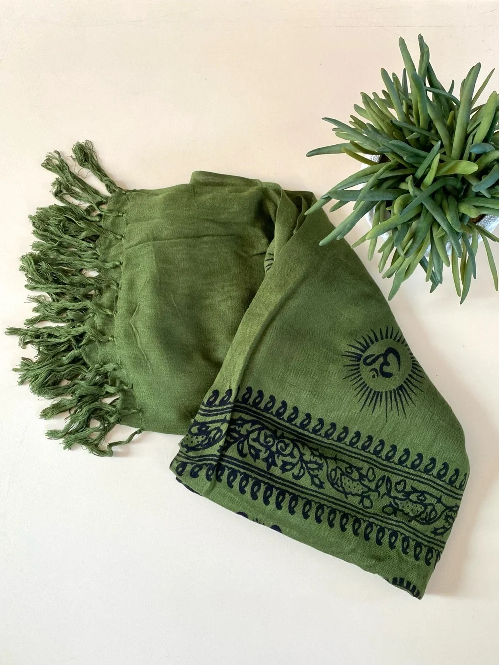 Indian Hindi Spiritual Meditation Shawl Wrap Scarf in Olive Green